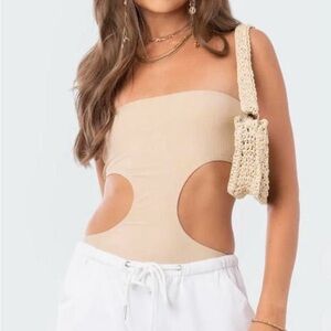 Edikted Beige Cutout Strapless Top
